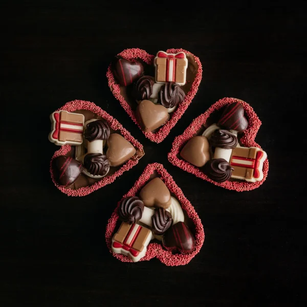 Hartjes chocolade bakje gevuld met Valentijns chocolade