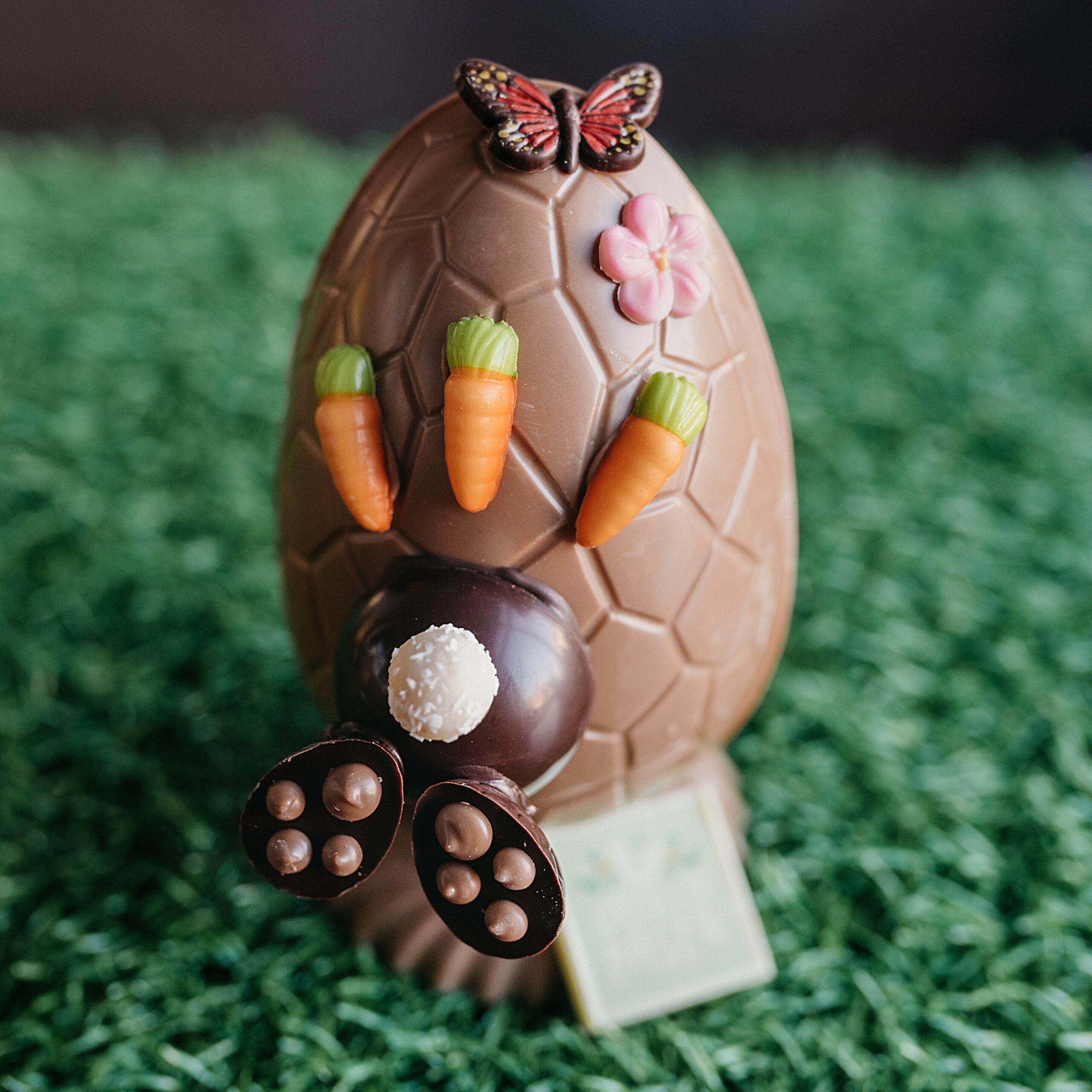 Chocolade paasei met worteltjes en konijn