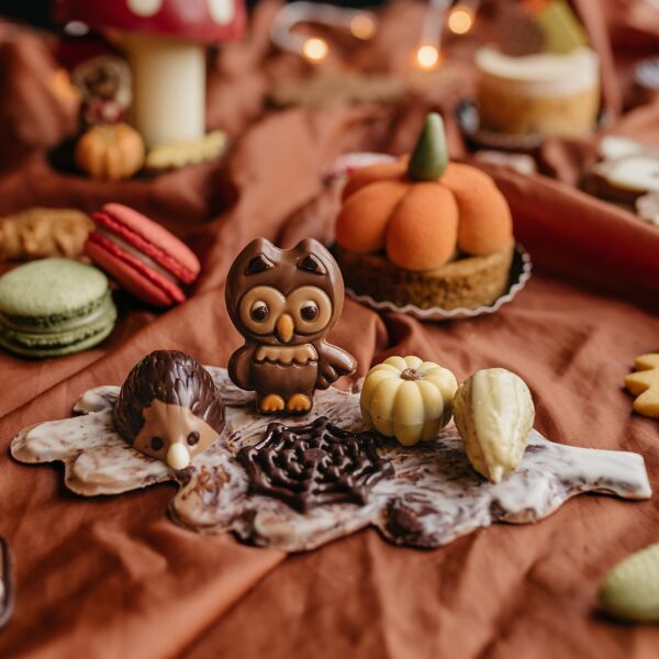Chocolade herfstblad met herfst decoratie